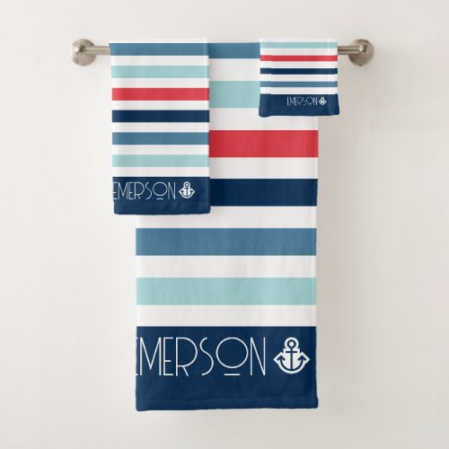 Personalized Monogrammed Striped Nautical Bath Towel Set