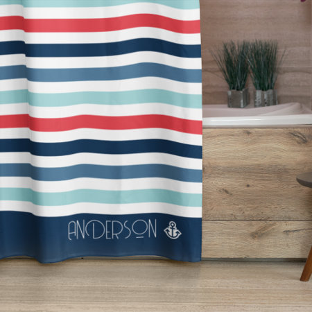 Personalized Monogrammed Striped Nautical  Shower Curtain