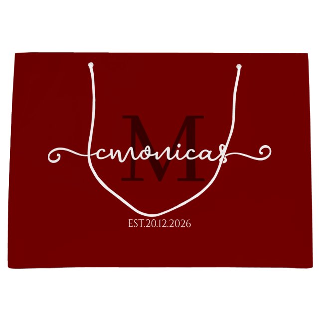 Personalized  Monogrammed Stylish Dark Red Large Gift Bag (Front)