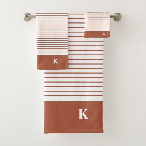 Personalized Monogrammed Terracotta Striped Family Bath Towel Set