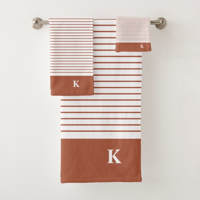 Personalized Monogrammed Terracotta Striped Family Bath Towel Set (Insitu)