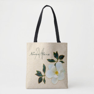 M is for Magnolia Floral Monogram Tote Bag
