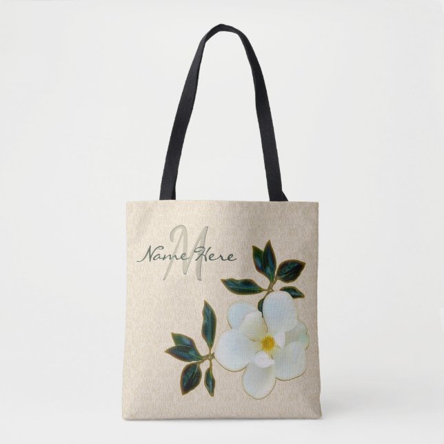 Personalized Monogrammed Tote Bags with Magnolia (Front)