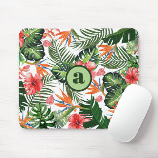 Personalized Monogrammed Tropical Pattern Mouse Pad