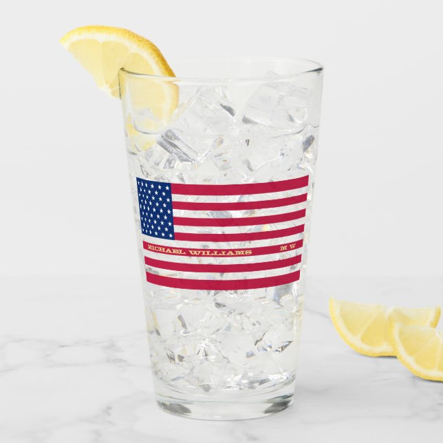 Personalized Monogrammed USA American Flag Beer Glass (Front Ice)