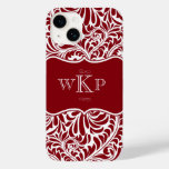 Personalized Monograms Cranberry Damask Pattern Ca Case-mate Iphone 14 Case at Zazzle