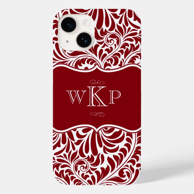 Personalized Monograms Cranberry Damask Pattern Ca Case-Mate iPhone Case (Back)