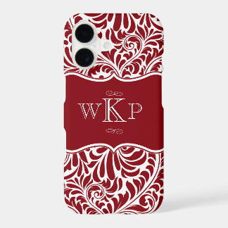 Personalized Monograms Cranberry Damask Pattern Ca iPhone 17 Case