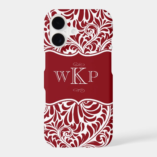 Personalized Monograms Cranberry Damask Pattern Ca Case-Mate iPhone Case (Back)