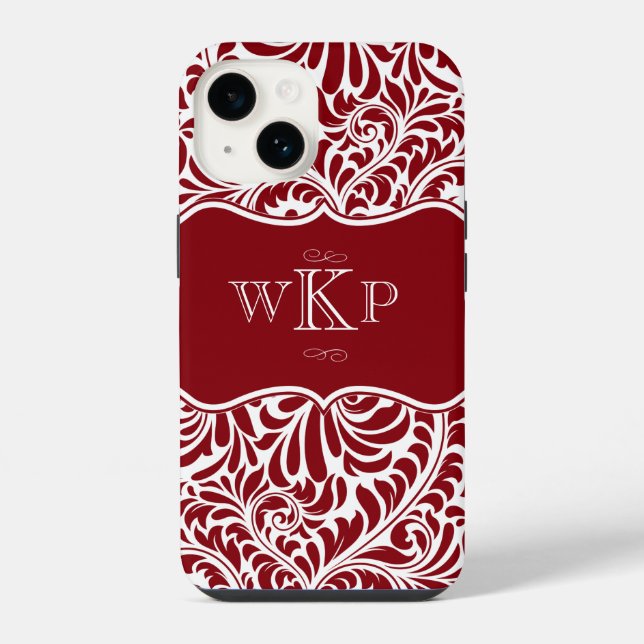 Personalized Monograms Cranberry Damask Pattern Ca Iphone Case (Back)