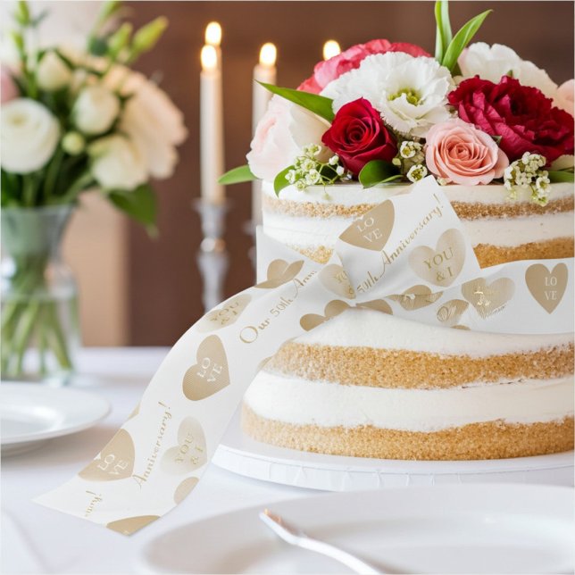 Personalized Monograms, Double the Golden Hearts  Grosgrain Ribbon (Creator Uploaded)