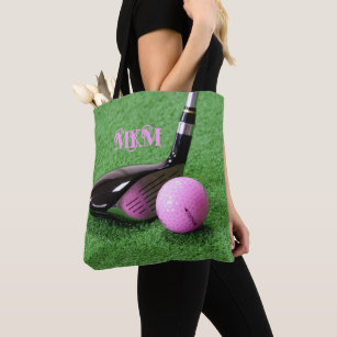 Personalized Monograms Golf Club Pink Golf Ball Tote Bag