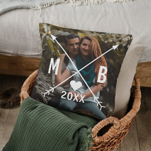 Personalized Monograms Love Heart Arrows Throw Pillow