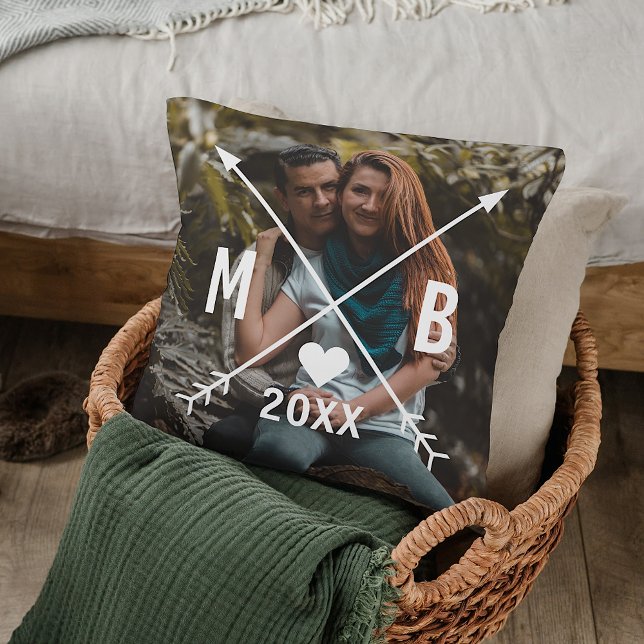 Personalized Monograms Love Heart Arrows Throw Pillow (Creator Uploaded)