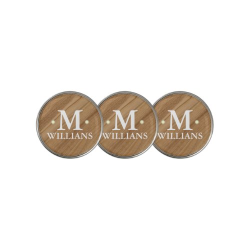 Personalized Monograms Rustic Wood Golf Ball Marker