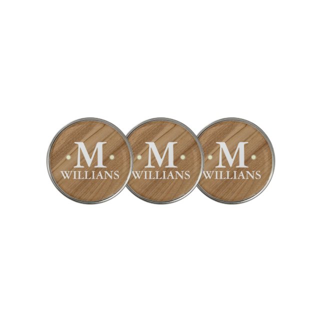 Personalized Monograms Rustic Wood Golf Ball Marker (3 Up)