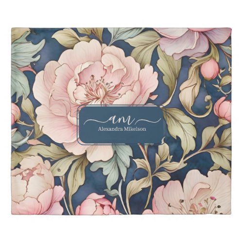 Personalized Monogran Watercolor Pink Peony Duvet Cover