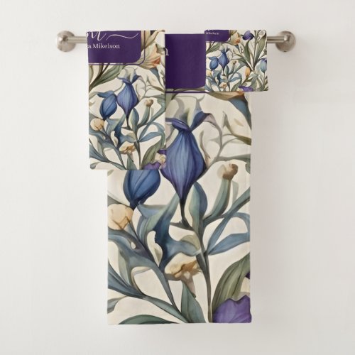 Personalized Monogran Watercolor Purple Iris Bath Towel Set