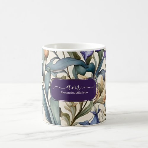 Personalized Monogran Watercolor Purple Iris Coffee Mug