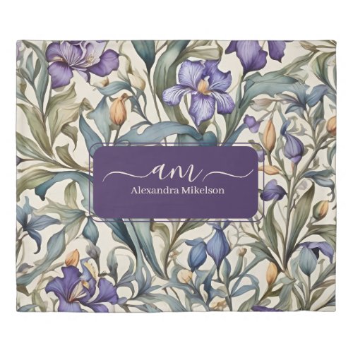Personalized Monogran Watercolor Purple Iris Duvet Cover