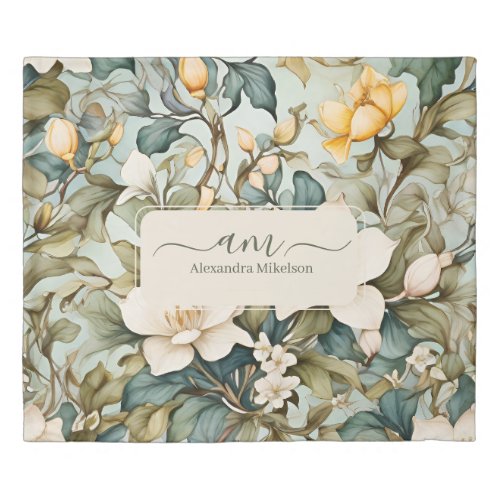 Personalized Monogran Watercolor White Lily Duvet Cover
