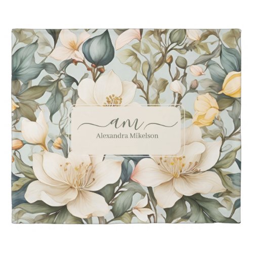 Personalized Monogran Watercolor White Lily Duvet Cover