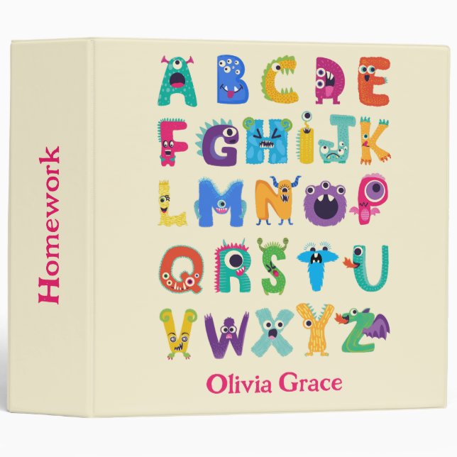 Personalized Monster ABC Silly Alphabet Monsters 3 Ring Binder (Front/Spine)