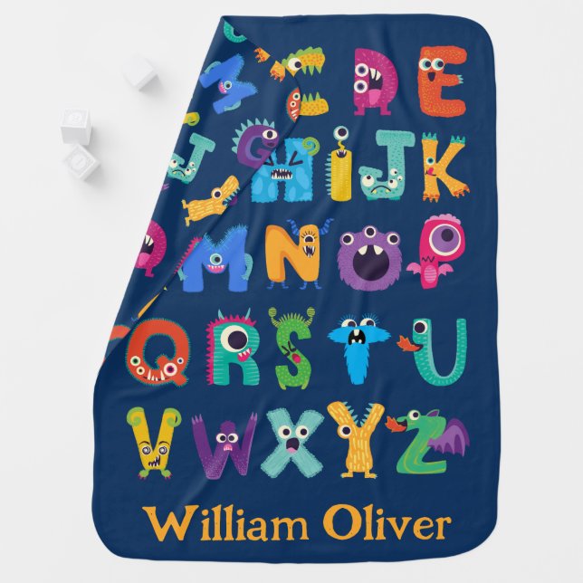 Personalized Monster ABC Silly Alphabet Monsters Baby Blanket (In Situ)