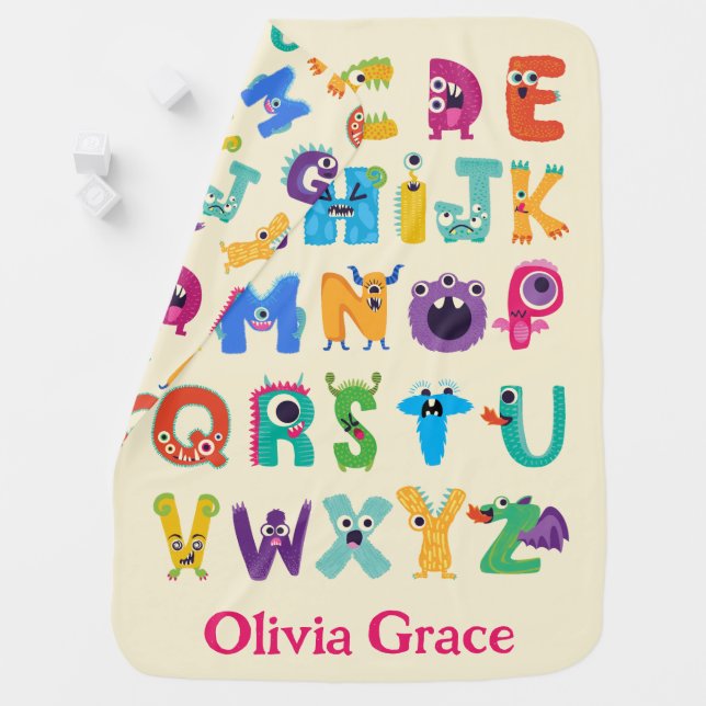 Personalized Monster ABC Silly Alphabet Monsters Baby Blanket (In Situ)