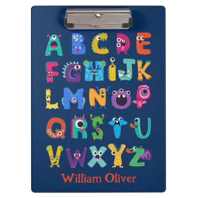 Personalized Monster ABC Silly Alphabet Monsters Clipboard (Front)