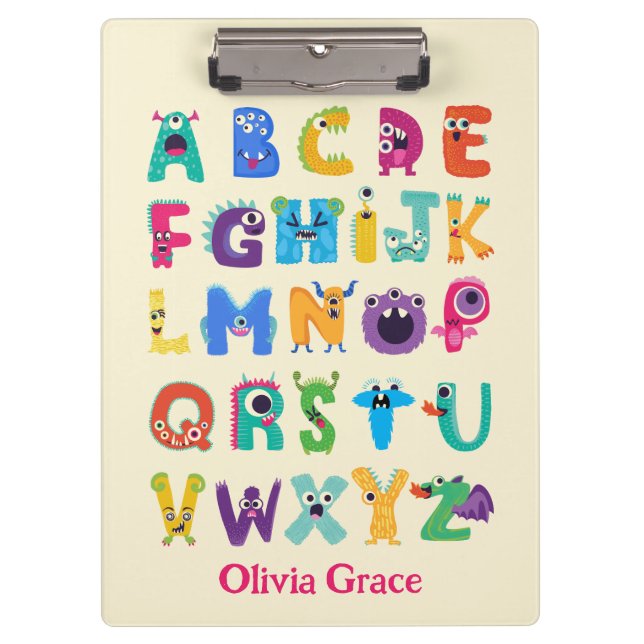 Personalized Monster ABC Silly Alphabet Monsters Clipboard (Front)