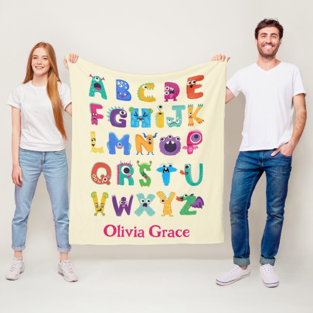 Personalized Monster ABC Silly Alphabet Monsters Fleece Blanket (In Situ)