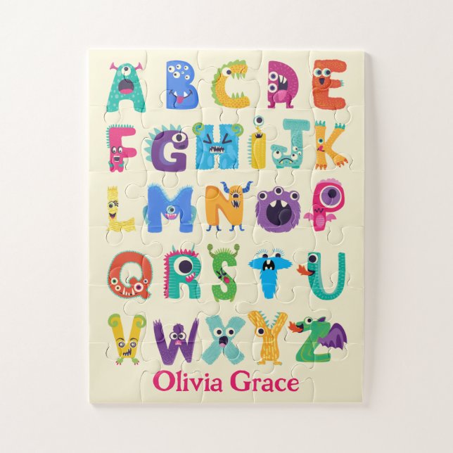 Personalized Monster ABC Silly Alphabet Monsters Jigsaw Puzzle (Vertical)