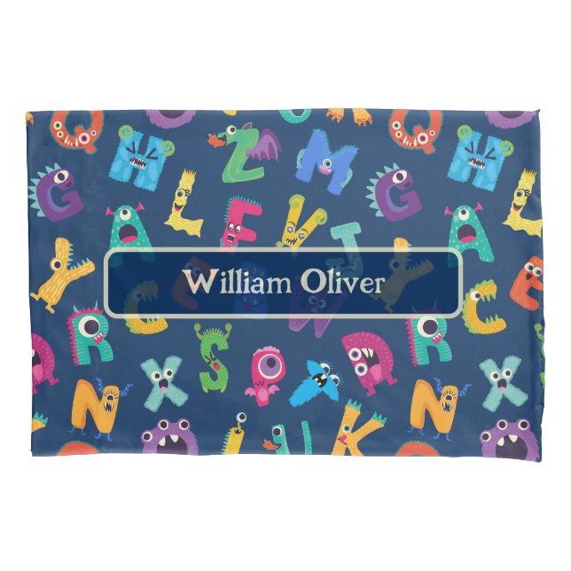 Personalized Monster ABC Silly Alphabet Monsters Pillow Case (Front)