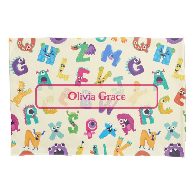Personalized Monster ABC Silly Alphabet Monsters Pillow Case (Front)
