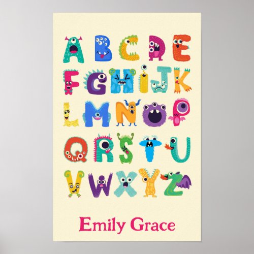 Personalized Monster ABC Silly Alphabet Monsters Poster