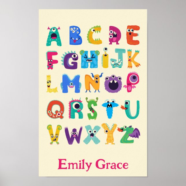 Personalized Monster ABC Silly Alphabet Monsters Poster (Front)