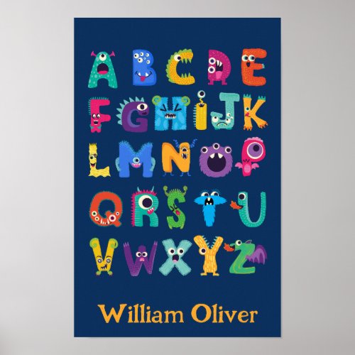 Personalized Monster ABC Silly Alphabet Monsters Poster