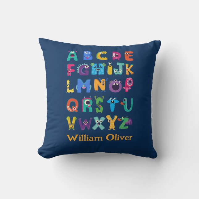 Personalized Monster ABC Silly Monsters Alphabet Throw Pillow (Front)