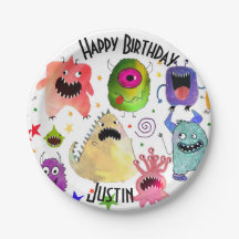 Personalized monster birthday paper plates
