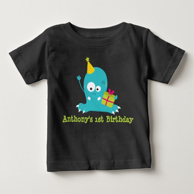 Personalized Monster First Birthday T Shirt (Front)