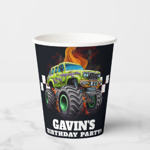 Personalized Monster Truck Birthday Party Paper Cups