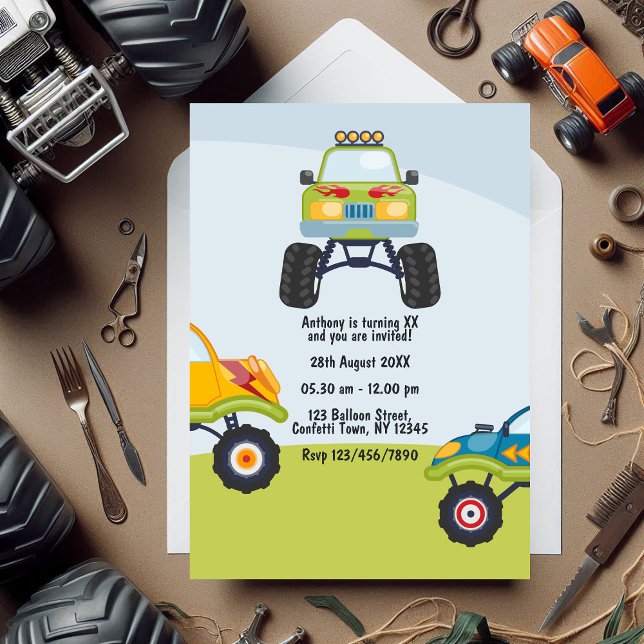 Personalized Monster Truck Birthday Photo Invitation (Personalized Monster Truck Birthday Photo Invitation)