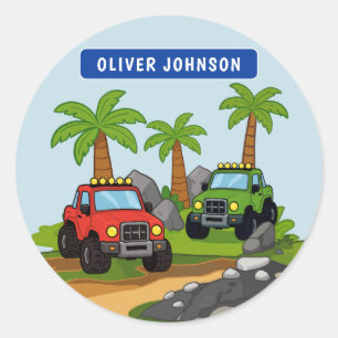 Personalized Monster Truck Boys School Classic Round Sticker