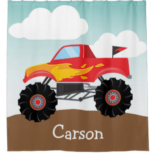 Personalized Monster Truck, Boy's Shower Curtain