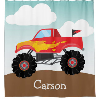 Personalized Monster Truck, Boy's Shower Curtain