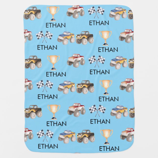 Personalized Monster Truck Custom Baby Name  Blanket (Front)