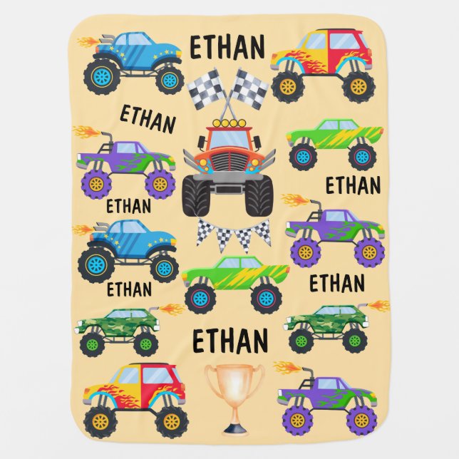 Personalized Monster Truck Custom Baby Name  Blanket (Front)