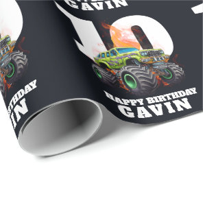 Personalized Monster Truck Editable Birthday Party Wrapping Paper