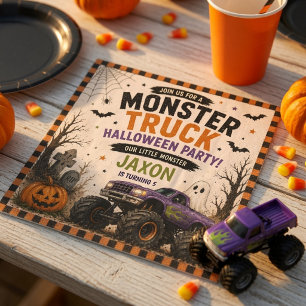 Personalized Monster Truck Halloween Birthday Napkins